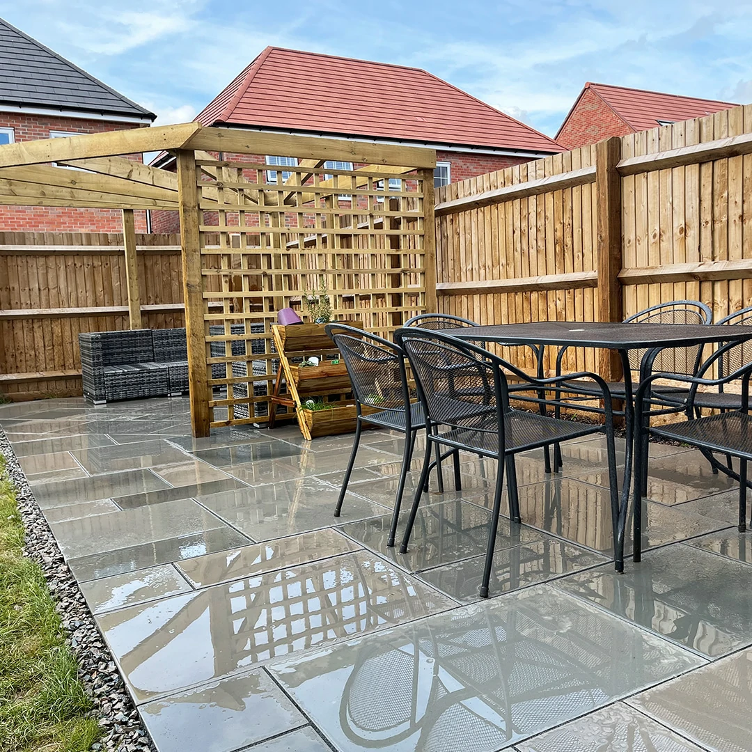 Kandla Grey Indian Sandstone Paving Slabs - Sawn &amp; Honed - Patio Kit - 20mm